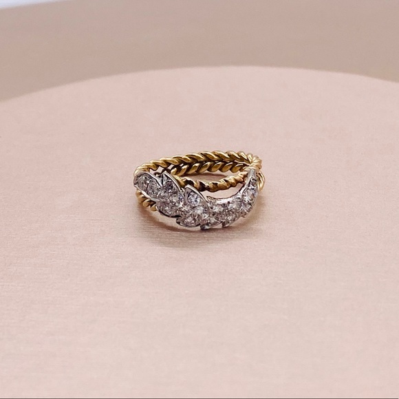 EUC Vintage 14k Gold .50 ct. Diamond Cluster Floral Leaf Cocktail Ring - Picture 11 of 17